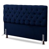 Cabeceira Cama Box Casal King Size Lylla 195cm Capitonê Com Frame Veludo Azul Marinho - Desk Design