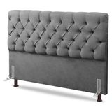 Cabeceira Cama Box Solteiro Lylla 90cm Capitonê Com Frame Linho Cinza - Desk Design