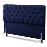 Cabeceira Cama Box Casal King Size Lylla 195cm Capitonê Com Frame Suede Azul Marinho - Desk Design