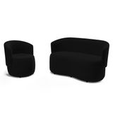 Kit Poltrona E Namoradeira Aisha Orgânica Suede Preto - Desk Design