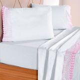 Jogo De Cama Solteiro Branco Com Chiclete - Broderie Microfibra Bene Casa