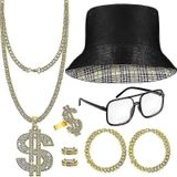 1 Conjunto 7 Peças Kit De Fantasia De Hip Hop Old Style Co