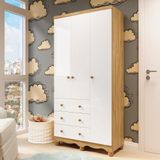 Guarda-roupa De Bebê 3 Portas E 3 Gavetas 100% Mdf Mimo Espresso Móveis Branco Brilho/amêndoa