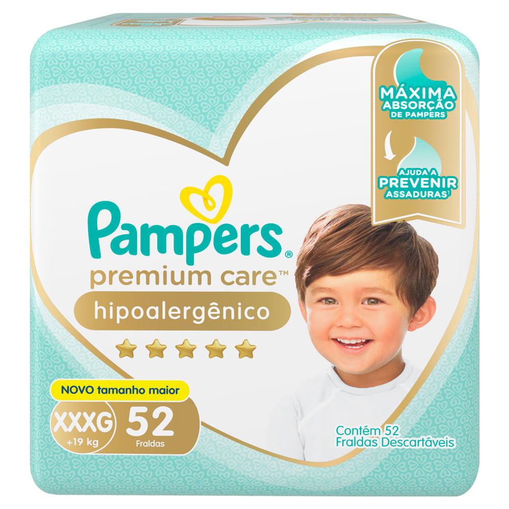 Fralda Pampers Premium Care Jumbo Tamanho Xxxg 52 Unidades Descartáveis