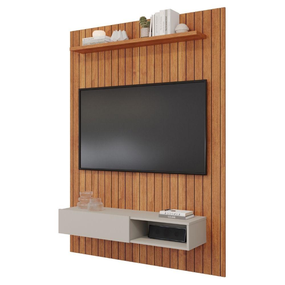 Painel Para Tv Até 50&quot; 140cm 1 Nicho 1 Porta Basculante Caravelas Permobili Cinamomo/off White