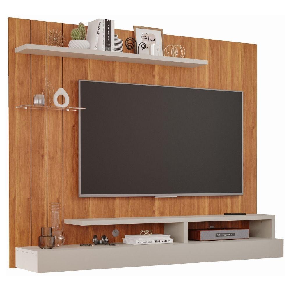 Painel Para Tv Até 50&quot; 3 Prateleiras E 2 Nichos Valencia Plus Permobili Cinamomo/off White