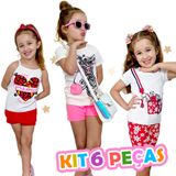 Kit 3 Conjuntos Infantil Menina 6 Peças Camisetas E Shorts - 3 - Sortido