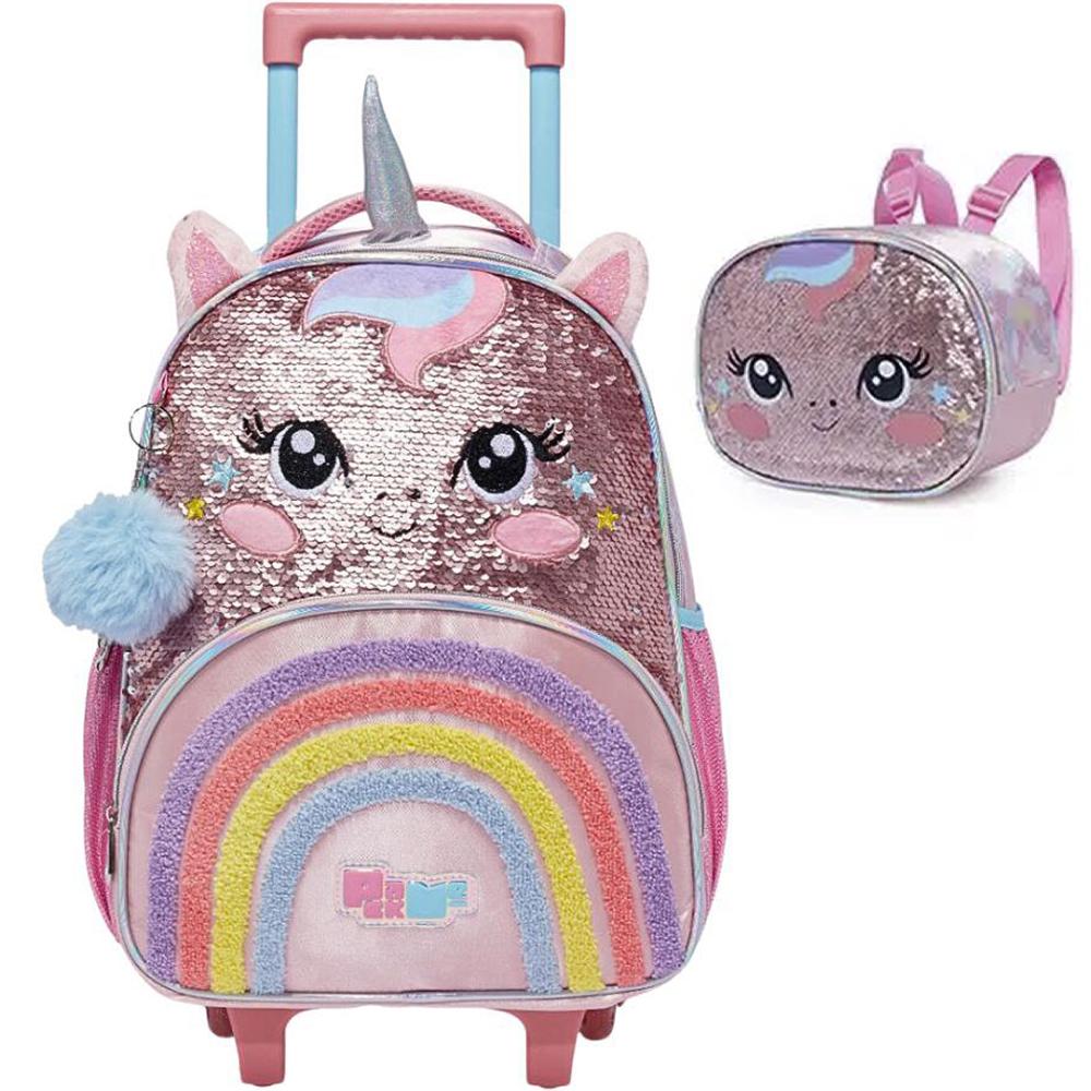 Kit Mochila De Rodinhas E Lancheira Pack Me Sweet Uni Rosa