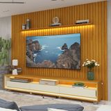 Painel E Rack Led Rodízios Nobre 275 Requinte 260 Naturale Off White - Gelius