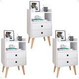Kit 3 Mesas Cabeceira Dream Jogo Mesinha Decorativa Lateral Cama Decoração Quarto Casal Solteiro - Branco - Rpm Móveis