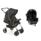 Carrinho De Bebê Milano Travel System Até 15kg + Bebê Conforto Grid Até 13kg Preto/cobre Galzerano