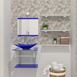 Gabinete de Vidro 45cm AC com Cuba Retangular Azul Escuro