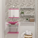 Gabinete de Vidro 45cm AC com Cuba Retangular Rosa
