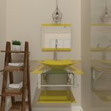 Gabinete de Vidro 45cm IQ Inox com Cuba Quadrada Amarelo