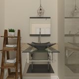 Gabinete de Vidro 45cm IQ Inox com Cuba Quadrada Grafite