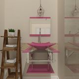 Gabinete de Vidro 45cm IQ Inox com Cuba Quadrada Rosa