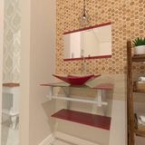 Gabinete de Vidro 60cm com Cuba Retangular Vermelho Cereja