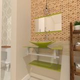 Gabinete de Vidro 60cm com Cuba Retangular Verde Oliva