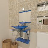Gabinete de Vidro 45cm IQ Inox com Cuba Retangular Azul