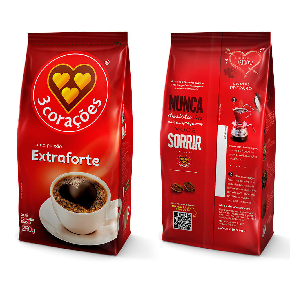 Café Torrado E Moído 3 Corações Extra Forte Pacote 250g