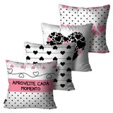 Kit 4 Capa Almofadas Decorativa Rosa, Preto E Branco 45x45cm