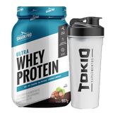 Kit Ultra Whey Protein Sabor Chocolate Avela 907g Shark Pro + Coqueteleira Tokio Transparente 600ml