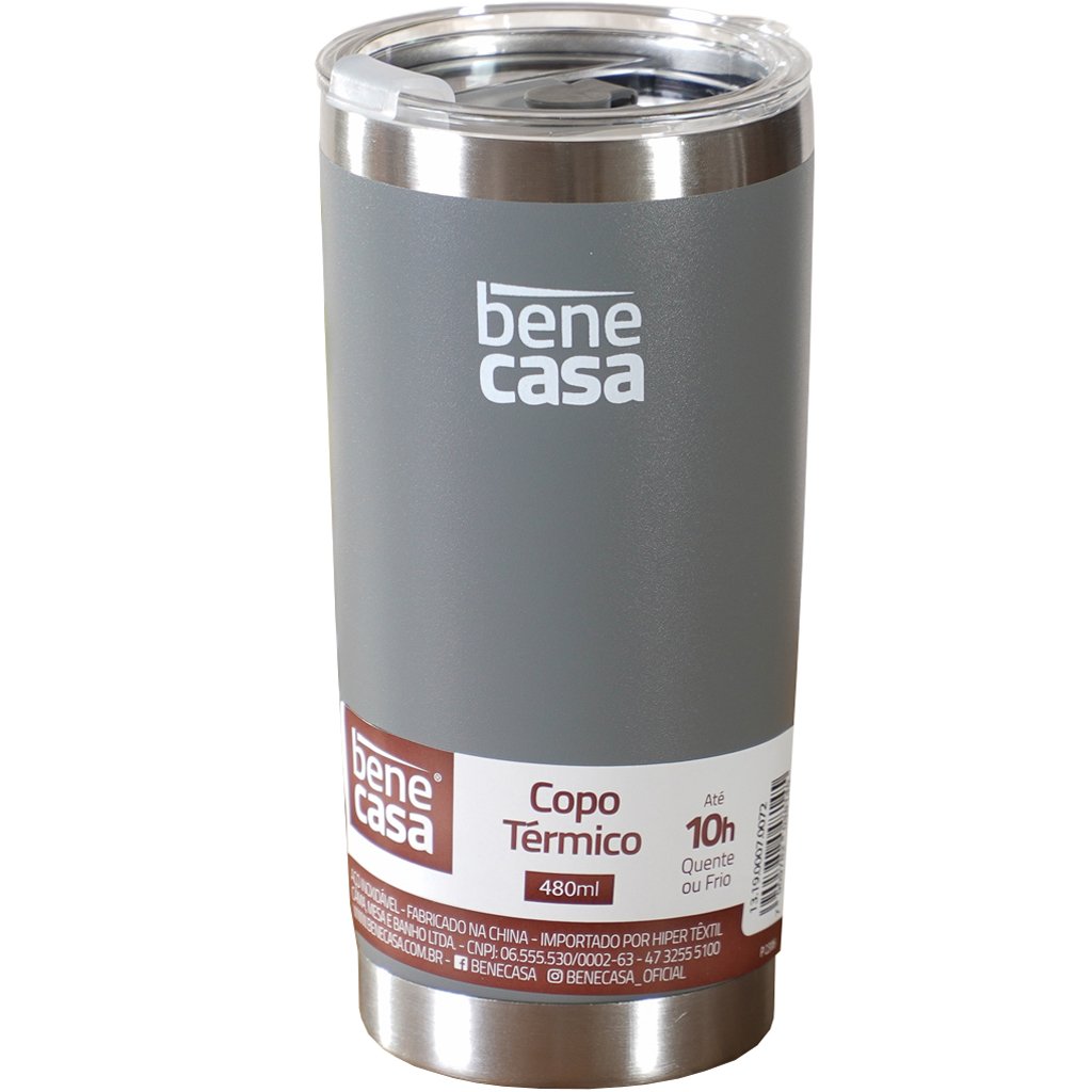 Copo Térmico Para Bebidas 480ml Vedação À Vácuo Cinza