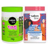 Kit Salon Line Gelatina To De Cacho + Creme De Pentear Salon Line 5 Em 1 Tratamento Prolongado 1kg