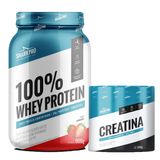 Kit Whey Protein 100% Pote 900g Morango Shark Pro + Creatina Monohidratada 300g Shark Pro