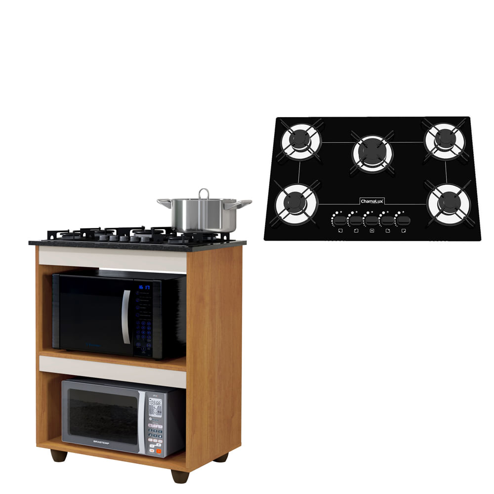 Kit Balcão Cooktop Turim Com Fogão Cooktop 5 Bocas Chamalux