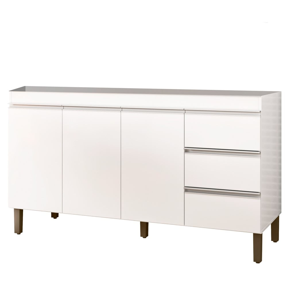 Balcão Gabinete Para Pia 150cm Sem Tampo 3 Portas Karen P14 Branco - Mpozenato