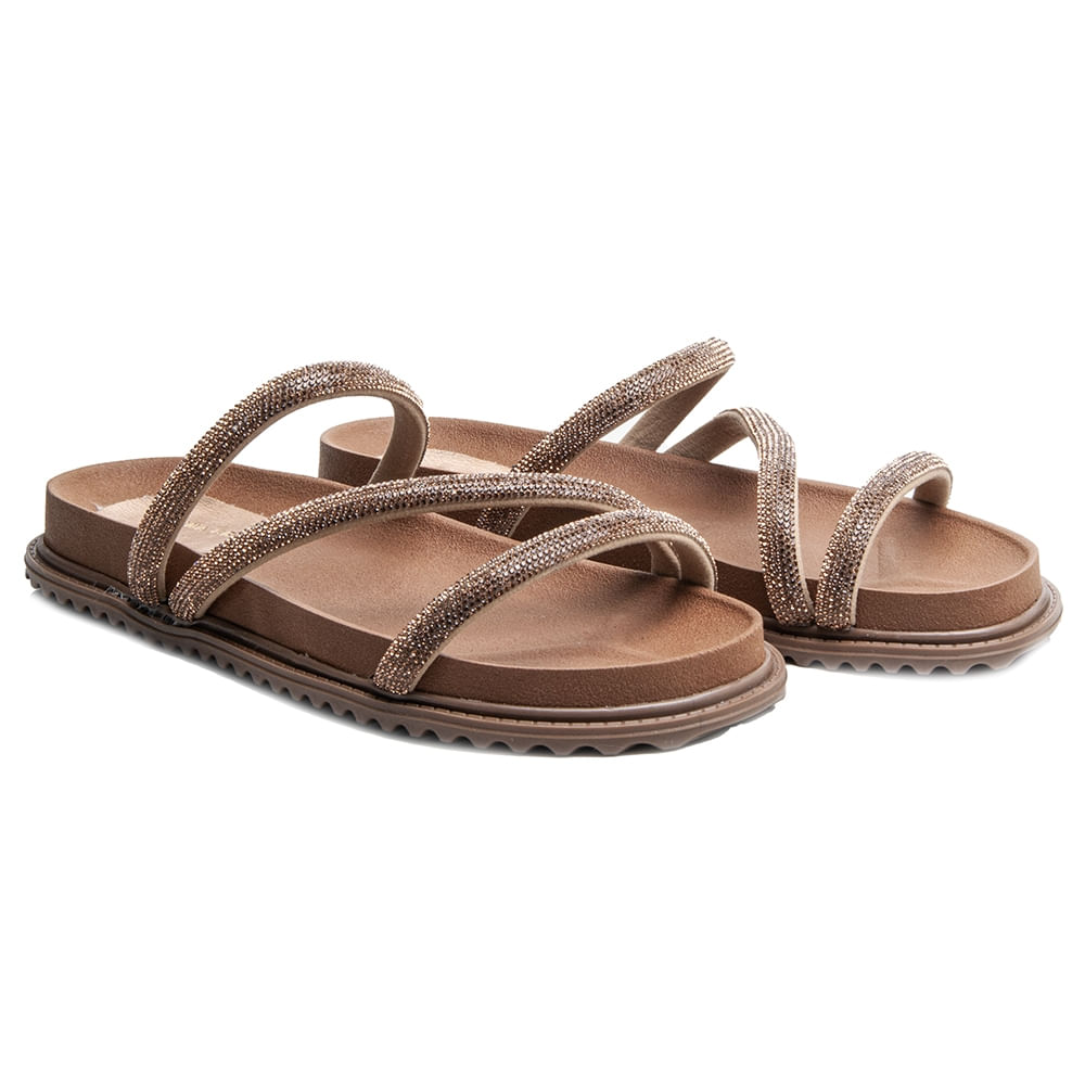 Sandália Papete Rasteira Feminina Moda Casual Tiras Brilhantes Flat Sola Leve Estilo E Conforto