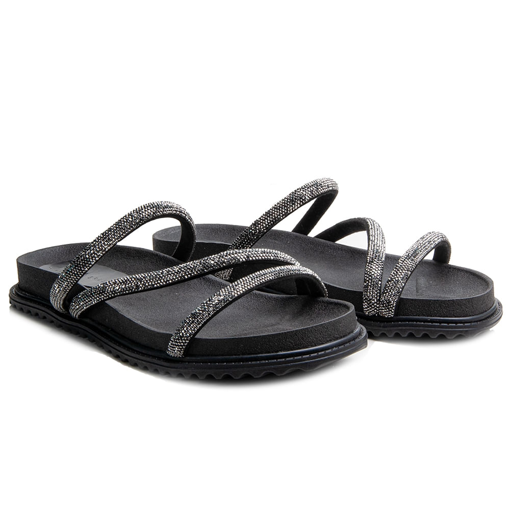 Sandália Papete Rasteira Feminina Moda Casual Tiras Brilhantes Flat Sola Leve Estilo E Conforto