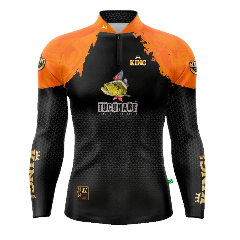 Camiseta Pesca King Brasil Fator Proteção Solar Uv Kff600 Nova Tucunaré Alaranjado