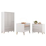 Quarto De Bebê Guarda Roupa E Cômoda Linne Com Berço Americano Aurora P14 Branco - Mpozenato