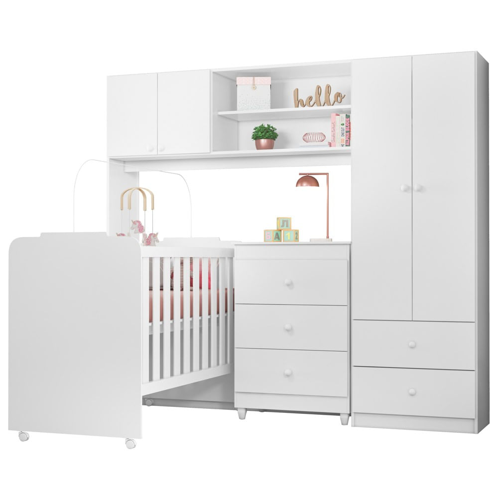 Quarto De Bebê Cômoda E Conjugado Belle Com Berço Amour P14 Branco - Mpozenato