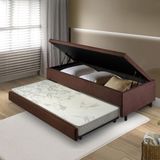 Bicama Box Com Baú Solteiro 88x188 Com Colchão Auxiliar Suede Marrom