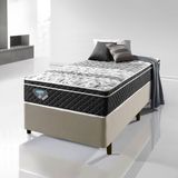 Cama Box Solteirão Linho Bege 96x203 Com Colchão Gransleep Molas Verticoil Ecoflex