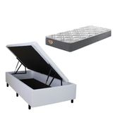 Cama Box Com Baú Solteiro Courino Linho Branco 88x188 Com Colchão Adapto Molas Ensacadas Ecoflex