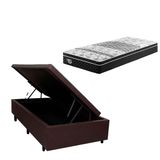 Cama Box Solteiro Baú Courino Linho Marrom 88x188 Com Colchão Gransleep Molas Verticoil Ecoflex