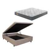 Cama Box Casal Baú Courino Linho Bege 138x188 Com Colchão Adapto Molas Ensacadas Ecoflex