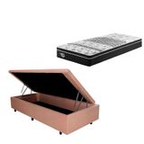 Cama Box Solteiro Com Baú Suede Bege 88x188 Com Colchão Gransleep Ecoflex Molas Verticoil