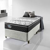 Cama Box Solteirão Courino Linho Branco 96x203 Com Colchão Gransleep Molas Verticoil Ecoflex