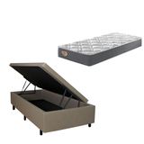 Cama Box Baú Solteiro Courino Linho Bege 88x188 Com Colchão Adapto Molas Ensacadas Ecoflex