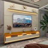 Painel E Rack Led Rodízios Royal Requinte 212 Off White Naturale - Gelius