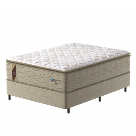 Cama Box Colchão Casal Molas Guarda Costas Max Pillow Top Probel 138x188x78cm Branco / Bege - Suporta Até 180kg Por Pessoa