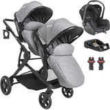 Carrinho Para Gemeos Com Bebe Conforto Base Kiddo Pair Cinza