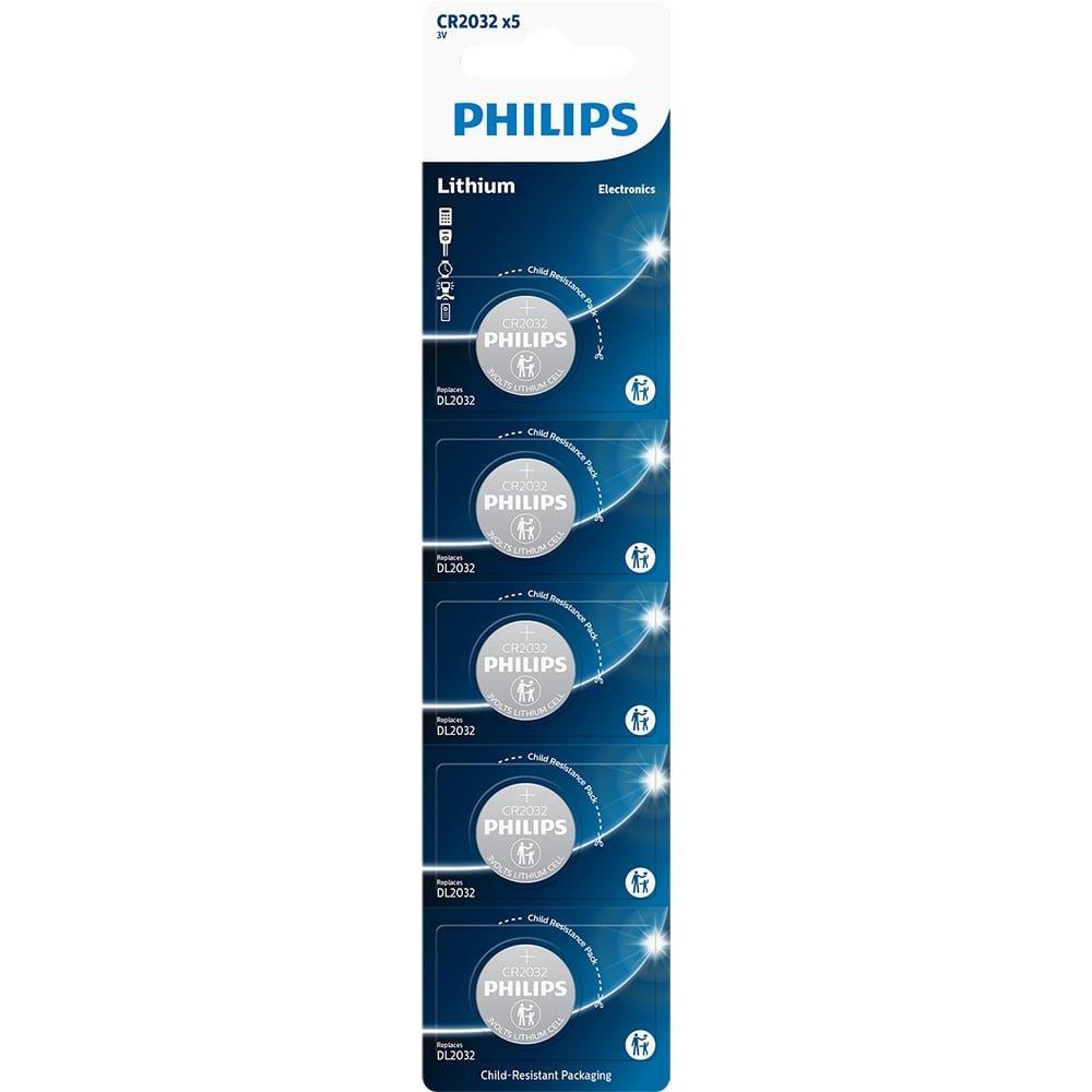 Bateria Moeda Philips Lítio Cr2032p5b/59 3v - Embalagem Com 5 Unidades