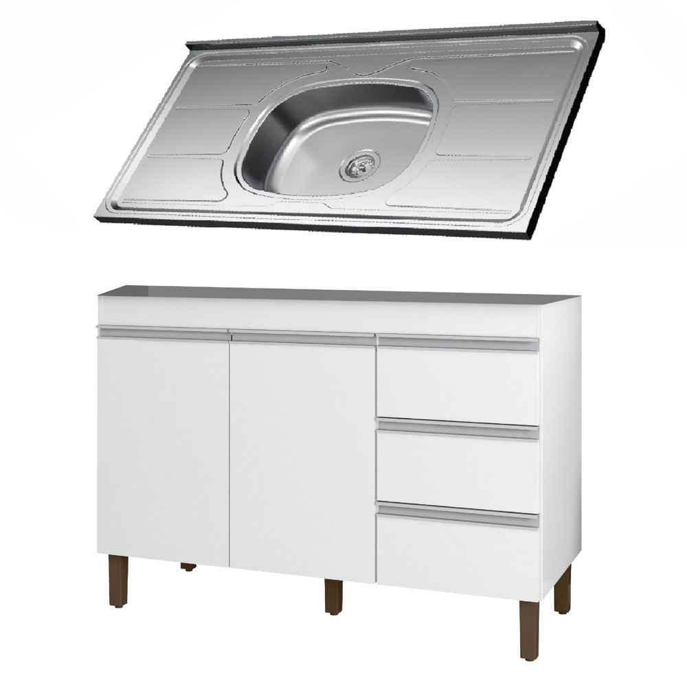 Balcão Gabinete Com Pia 120cm 2 Portas Karen P14 Branco - Mpozenato