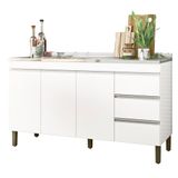 Balcão Gabinete Com Pia 150cm 3 Portas Karen P14 Branco - Mpozenato